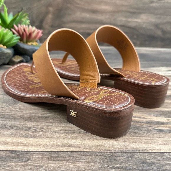 NIB Sam Edelman Jaynee 8.5M Brown Leather Slip On T Strap Thong Sandals - Picture 7 of 11